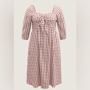NWT BLOOMCHIC Plus Size Gingham Pattern Knot Midi Dress Plaid Tan/WHT Size 26